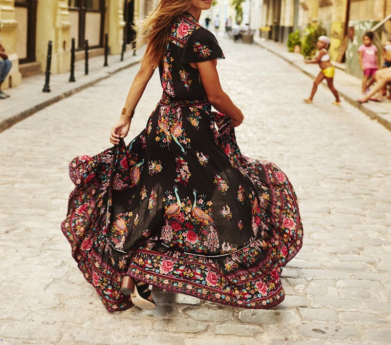 R.Vivimos Women's Summer Vintage Floral Print Deep V Neck High Low Long Dresses (XL,Black) - Image 2